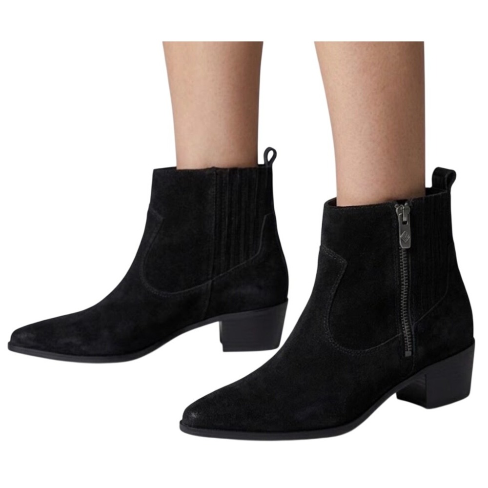 Donald Pliner Banks Black Suede Western Ankle Boots Pointed Toe Size 6.5 NEW